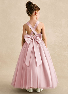 Azazie Peanut Flower Girl Dresses Powder Pink A-Line Strap Tulle Dress image1