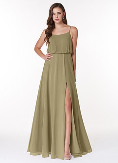 Azazie Lupe Bridesmaid Dresses Moss Green A-Line Scoop Blouson Chiffon Dress image1