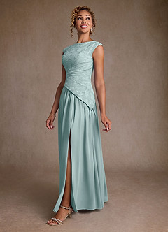 Azazie Kalleen Abiti per la Madre della Sposa Abito A-Line in Chiffon Plissettato Nebbia image4