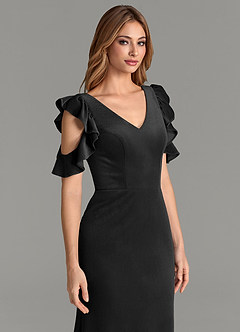 Azazie Mena Bridesmaid Dresses Black Mermaid Ruched Velvet Dress image2
