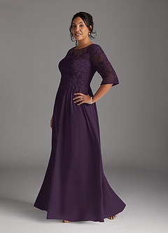 Azazie Mirielle Mother of the Bride Dresses Plum A-Line Scoop Lace Chiffon Dress image10