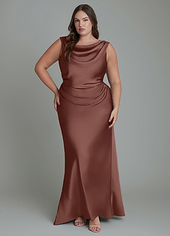 Azazie Kieryn Vestidos de damas de honor Vestido Expresado de Satén Elástico de Corte Sirena con Plisado image7
