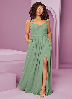 Barbie ♥ Azazie Jurken voor bruidsmeisjes Jurk van Chiffon met A-Lijn Geplooid Matcha image1