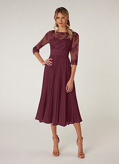 Azazie Tutu Mother of the Bride Dresses Cabernet A-Line Boatneck Lace Chiffon Dress image1