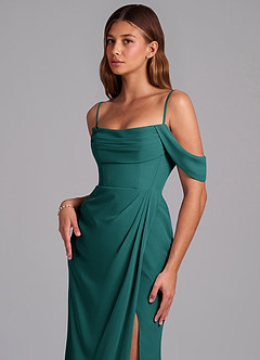 Azazie Johana Bridesmaid Dresses Peacock Mermaid Off the Shoulder Chiffon Convertible Dress image5