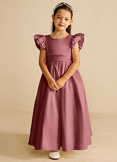 Azazie Piglette Flower Girl Dresses Amethyst A-Line Bow Matte Satin Dress image4