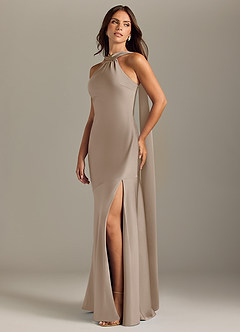 Azazie Kinsley Bridesmaid Dresses Taupe Mermaid Side Slit Stretch Satin Dress image3