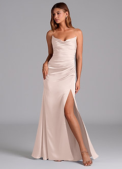 Azazie Claudelle Bridesmaid Dresses Blushing Pink Mermaid Strapless Stretch Satin Dress image1