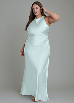 Azazie Evadne Brautjungfernkleider Etui Plissee Stretch-Satin Kleid Seegrün image11