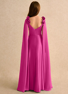 Azazie Rosita Girls Formal Robe Demoiselle D'honneur Fillette Robe Trapèze en Satin extensible Plissée Fuchsia image2