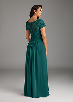 Azazie Dunja Mother of the Bride Dresses Peacock A-Line V-Neck Lace Chiffon Dress image4