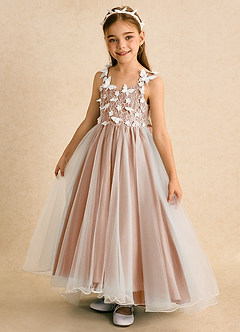 Azazie Darlina Flower Girl Dresses Ivory Champagne Rose Ball-Gown Lace Tulle Dress image9