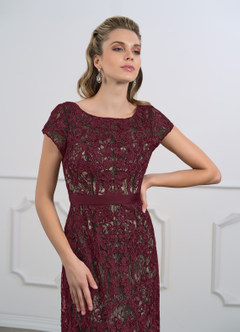 Azazie Dorit Mother of the Bride Dresses Cabernet Champagne Sheath Scoop Lace Dress image6