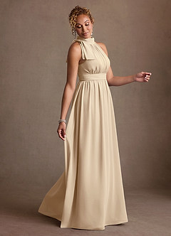 Azazie Antoinette Mother of the Bride Dresses Champagne A-Line Pleated Chiffon Dress image4