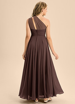 Azazie Charlize Junior Robe Trapèze en Mousseline de soie Plissée Ganache image2