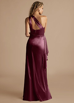 Azazie Maive Bridesmaid Dresses Cabernet Sheath Ruched Metallic Satin Dress image3