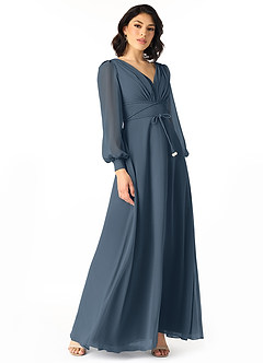 Azazie Sage Final Sale Neptune A-Line Long Sleeve Chiffon Dress image1