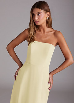Azazie Wren Brautjungfernkleider A-Linie Schulterfrei Chiffon Kleid Zitronensorbet image5