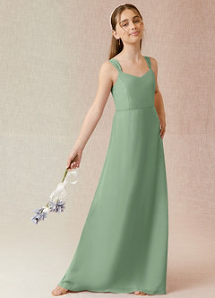 Azazie Denice Junior Matcha A-Line Chiffon Dress image4