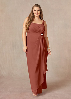Azazie Weisz Kleider für die Brautmutter A-Linie Quadratischer Ausschnitt Gefaltet Chiffon Kleid Rotbraun image10