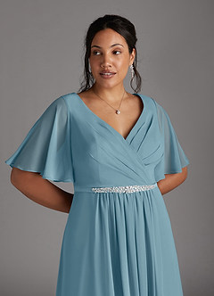 Azazie Tricia Kleider für die Brautmutter A-Linie V-Hals Gefaltet Chiffon Kleid Stimmungsvolles Blau image9