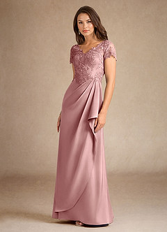 Azazie Santa Ana Mother of the Bride Dresses Dusty Rose A-Line Lace Stretch Satin Dress image6
