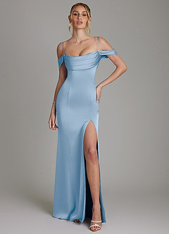 Azazie Nira Bridesmaid Dresses Powder Blue Mermaid Corset Stretch Satin Dress image4
