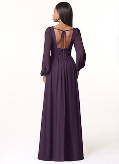 Azazie Norah Bridesmaid Dresses Plum A-Line V-Neck Long Sleeve Chiffon Dress image2