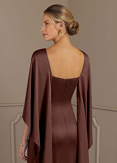 Azazie Eli Mother of the Bride Dresses Espresso Sheath Boatneck Stretch Satin Dress image6