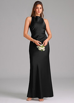 Azazie Evadne Robes de demoiselle d'honneur Robe Trapèze en Satin extensible Plissée Noir image6