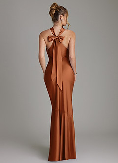 Azazie Reign Bridesmaid Dresses Copper Mermaid Pleated Stretch Satin Dress image2
