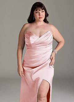 Azazie Yola Bridesmaid Dresses Blushing Pink Sheath V-Neck Pleated Stretch Satin Convertible Dress image13