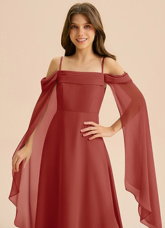 Azazie Moana Junior Vestido de Terracota de Gasa de Corte en A con Plisado image7