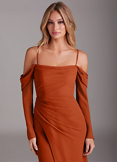 Azazie Hallie Robes de demoiselle d'honneur Robe Sirène en Mousseline de soie Manche longue Orange Brûlée image2