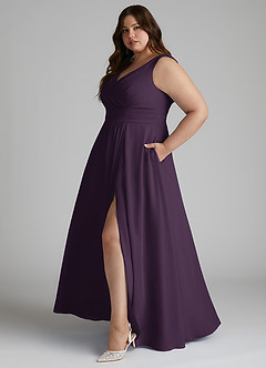 Azazie Karina Bridesmaid Dresses Plum A-Line Pleated Chiffon Dress image8