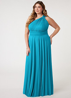 Azazie Charlize Bridesmaid Dresses Jade A-Line One Shoulder Mesh Dress image8