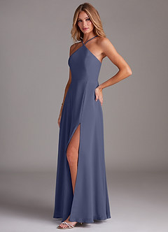 Azazie Bailey Bridesmaid Dresses Stormy A-Line Halter Side Slit Chiffon Dress image3