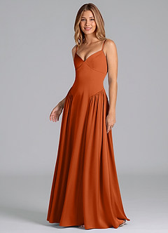 Azazie Kirby Bridesmaid Dresses Burnt Orange A-Line Stretch Satin Dress image4