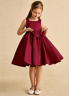 Azazie Jessie Flower Girl Dresses Burgundy A-Line Bow Matte Satin Dress image3