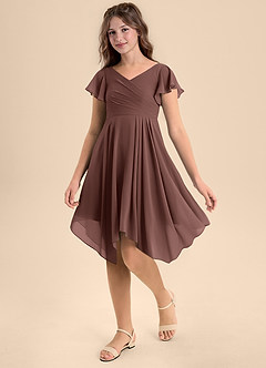 Azazie Janeaurelia Junior Abito A-Line in Chiffon Plissettato Espresso image3