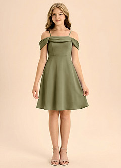 Azazie Anselie Junior Pistachio A-Line Pleated Stretch Satin Dress image3