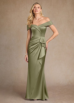 Azazie Laredo Mother of the Bride Dresses Pistachio Mermaid Off the Shoulder Stretch Satin Dress image3