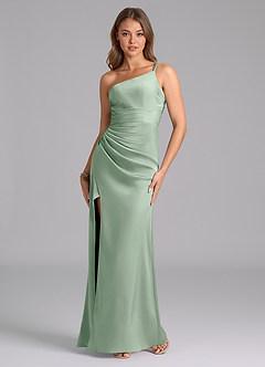 Azazie Eren Bridesmaid Dresses Agave Mermaid One Shoulder Stretch Satin Dress image5