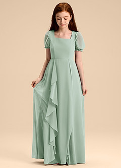 Azazie Priya Junior Agave A-Line Blouson Chiffon Dress image5