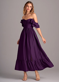Azazie Anaya Bridesmaid Dresses Grape A-Line Sweetheart Neckline Stretch Satin Convertible Dress image3