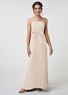 Azazie Anina Junior Robe Trapèze en Satin extensible Arc Albâtre Blanc image3