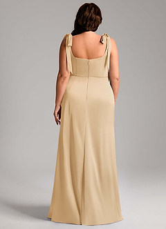 Azazie Frostine Bridesmaid Dresses Gold A-Line Bow Stretch Satin Dress image5