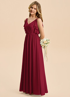 Azazie Jessy Junior Burgundy A-Line Pleated Chiffon Dress image5