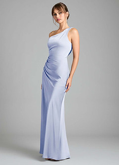 Azazie Madelyn Bridesmaid Dresses Ice Mermaid One Shoulder Stretch Satin Convertible Dress image6