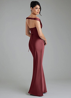 Azazie Stella Bridesmaid Dresses Merlot Sheath Corset Stretch Satin Convertible Dress image2